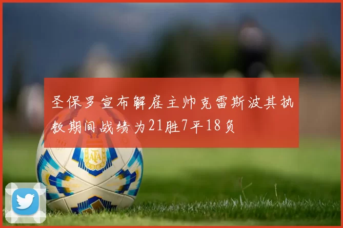 圣保罗宣布解雇主帅克雷斯波其执教期间战绩为21胜7平18负
